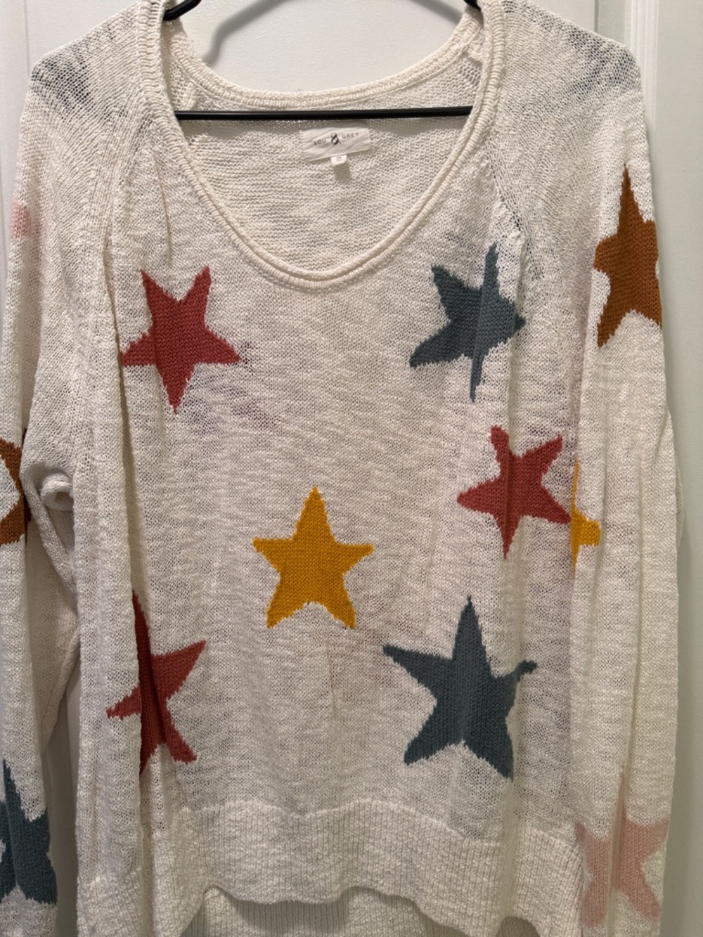 Star Pattern Lightweight Sweater - Cream with Multicolor Stars